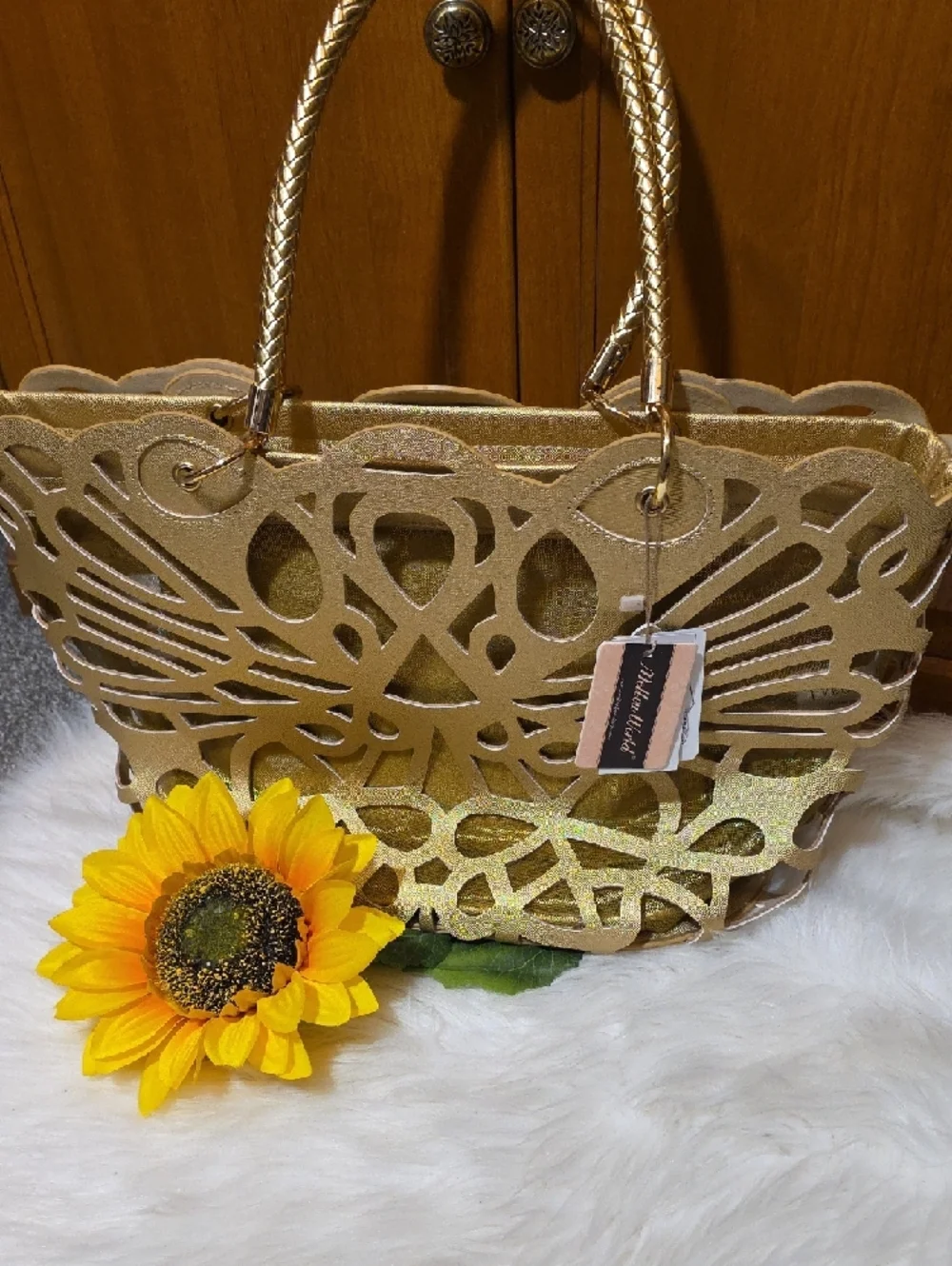 Mellow World Gold Laser-Cut Tote with Braided Handles - Picture 3 of 16
